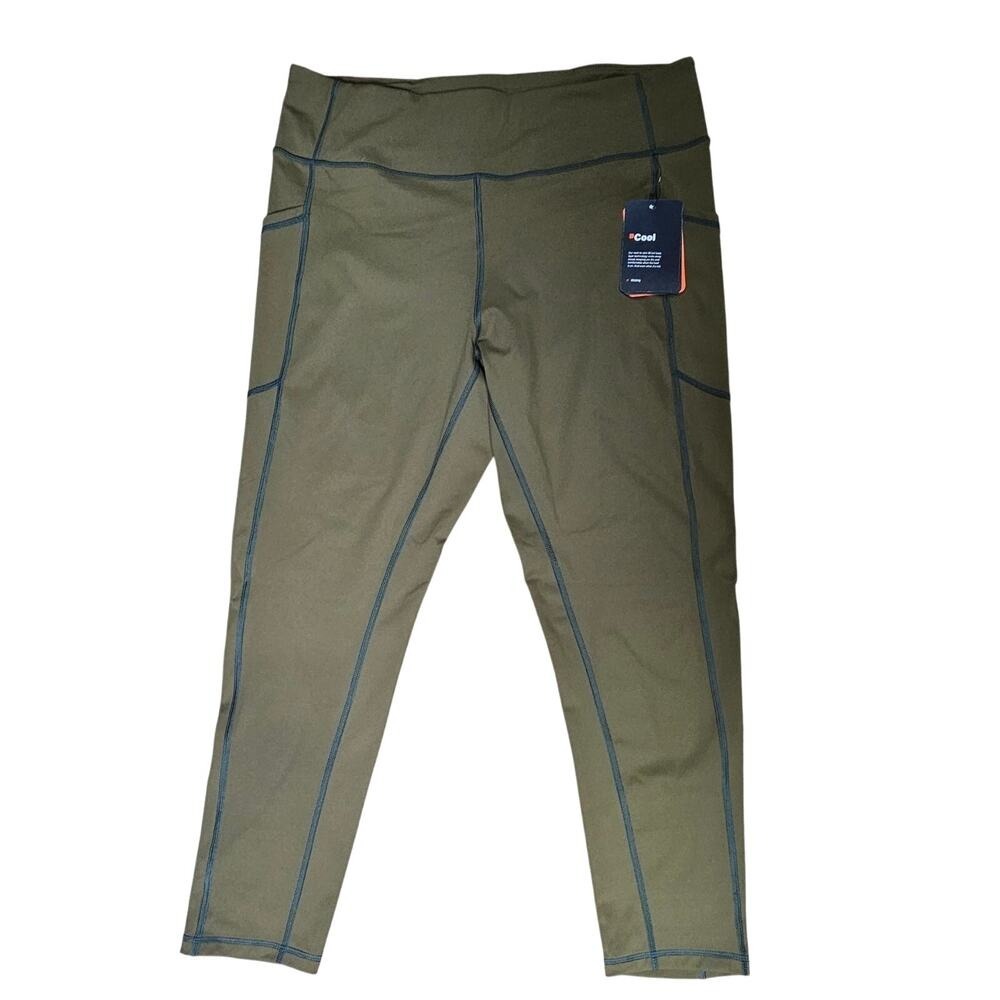 NWT Bass Outdoor Military Green Moisture Wicking Leggings with Contrast Stitch L